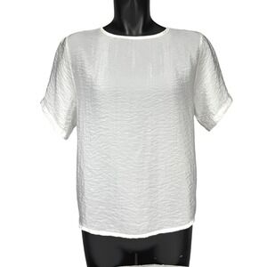 OAK + FORT Textured Crinkle Tie Back Short Sleeve Womens White Blouse Top Size S